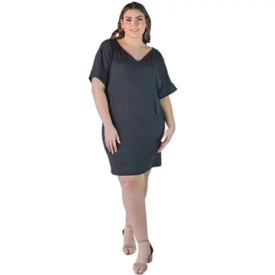 Plus Size V-Neck Knee Length Loose Fit Dress image {4}