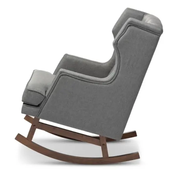 Iona Mid - Century Retro Modern Fabric Upholstered Button - Tufted Wingback Rocking Chair - Gray - Baxton Studio image {2}