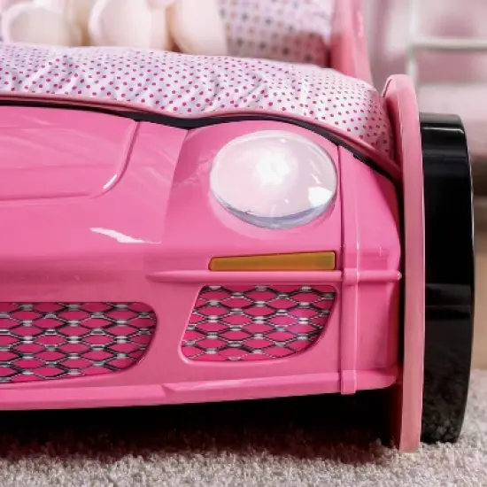 Twin Naglin Racing Car Bed with Led Headlight Pink - HOMES: Inside + Out image {5}