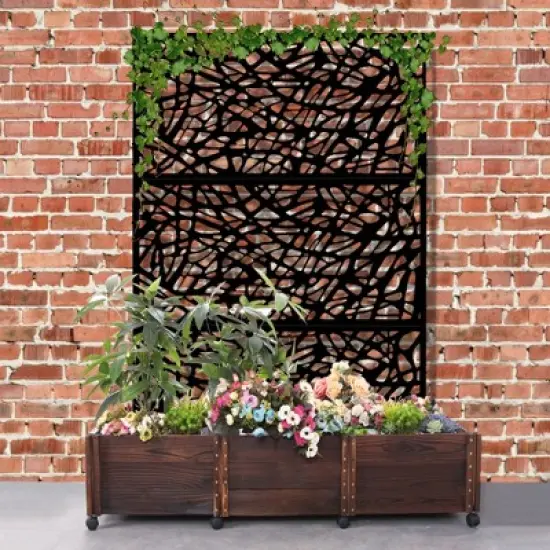 1-Piece 46.8in.W x 71.37in.H Black Mesh Metal Outdoor Privacy Screen Decorative Art Panel image {2}