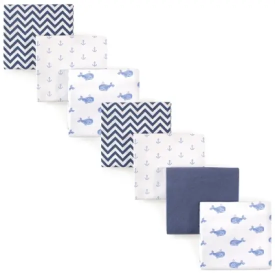 Hudson Baby Infant Boy Cotton Flannel Receiving Blankets Bundle, Blue Whale, One Size image {1}