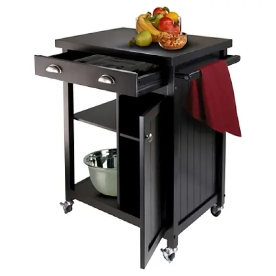 Timber Kitchen Cart with Wainscoting Panel Wood/Black - Winsome image {2}