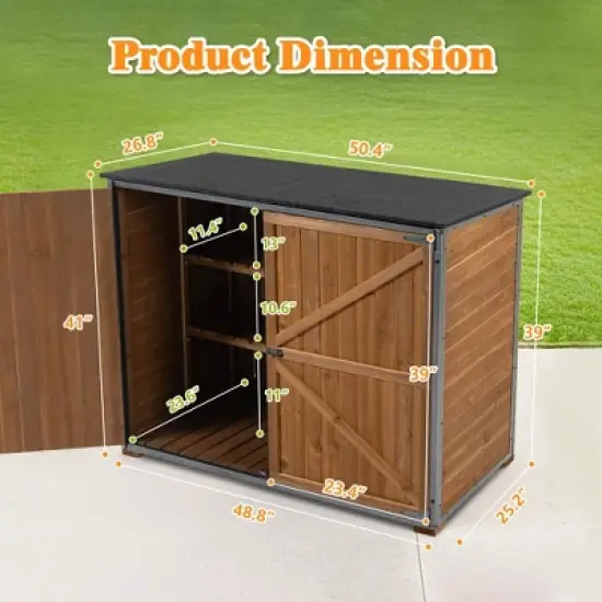 ORRD 50.4"L&times;26.8"W&times;41"H Outdoor Storage Cabinet. Brown metal-framed garden tool shed for backyard/patio/lawn. image {9}