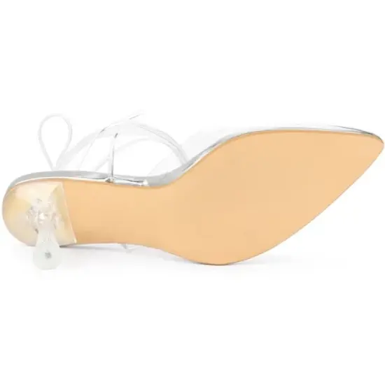 Allegra K Women's Clear Heels Lace Up Strappy Stiletto Heel Sandals image {5}