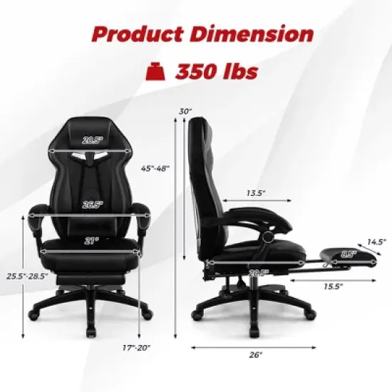 Costway Adjustable E-Sports Racing Style Chair with Padded Headrest, Lumbar Support Blue/Black/Grey/Red image {2}