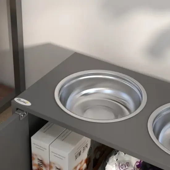 Gulches PawHut Large Elevated Dog Bowls with 44L Storage Cabinet - Gray image {4}