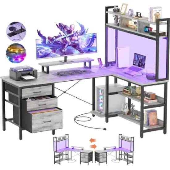 Aheaplus L Shaped Desk with Hutch, Gaming Desk with Led Lights image {6}