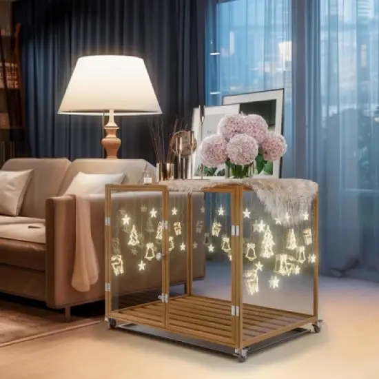 Artloge Modern Extra Large Heavy Duty Dog Crate Tempered Glass Brown Pet Cage with Anti-Rust Aluminum Frame Lockable Casters & Spacious Interior,M image {1}