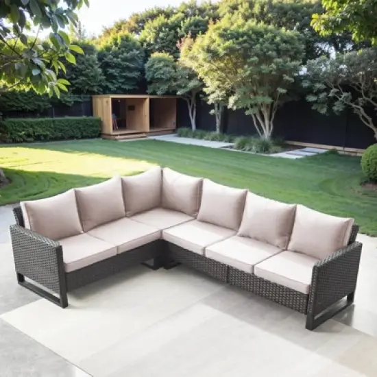Buenhomino 4 Pieces Outdoor Patio Furniture Set with 41&rdquo; Fire Pit Table, Rattan Patio Sectional Sofa Conversation Set with 50000BTU Propane Fire Pit image {3}