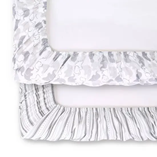 The Peanutshell Fitted Playard Sheets - Gray Elephant Walk - 2pk image {2}