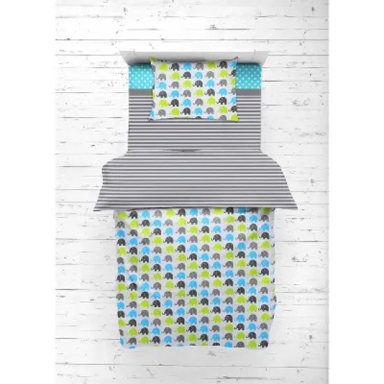 Bacati - Elephants Aqua/Lime/Gray 4 pc Toddler Bedding Set image {4}