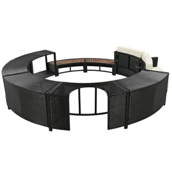 FIONECA Spa Surround Rattan Sofa Set with Storage, Mini Sofa & Cushions for Patio or Backyard, Beige image {15}