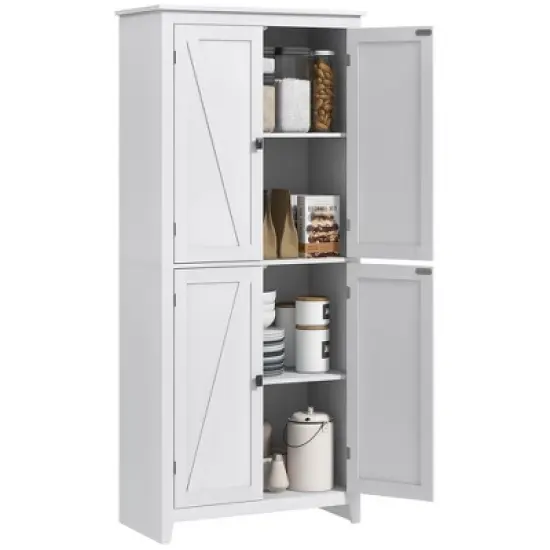HOMCOM 72" Freestanding 4-Door Kitchen Pantry, Storage Cabinet Organizer with 4-Tiers, and Adjustable Shelves image {7}