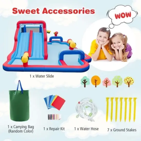 Costway Inflatable Water Slide Park Kids Bounce House Climbing Jumping without Blower image {8}