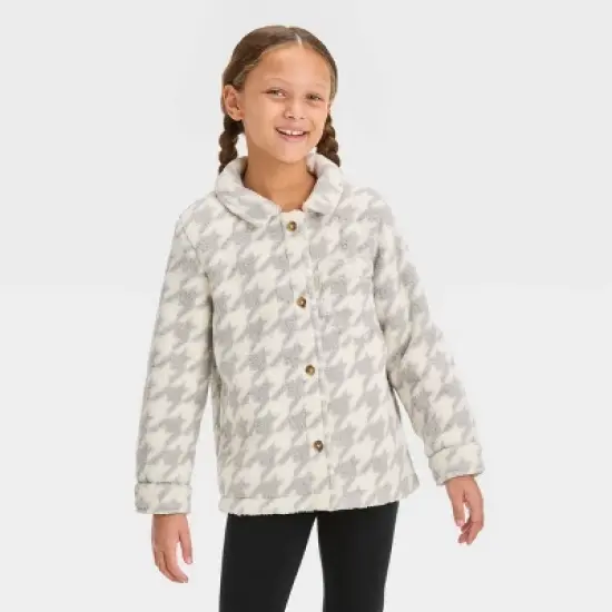 Girls' Button-Down 'Houndstooth' Shacket- Cat & Jack&trade; Gray/Cream image {3}