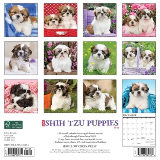 Willow Creek Press 2024 Wall Calendar 12"x12" Just Shih Tzu image {1}