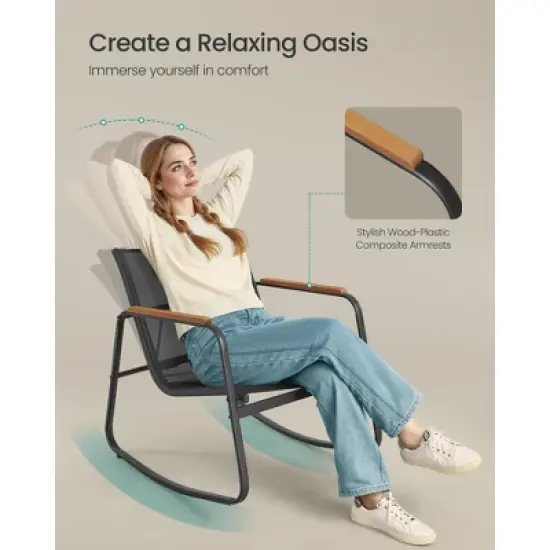 3-Piece Outdoor Patio Set with 2 Rocking Chairs & Table, Steel Frame, Breathable Synthetic Fabric, Garden & Backyard image {2}