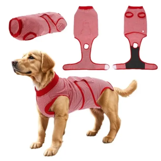 Unique Bargains Pet Recovery Suit Medium Red White 1 Pc image {6}
