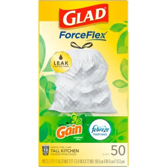 Glad ForceFlex Tall Kitchen Drawstring Trash Bags - Gain Original - 13 Gallon image {8}