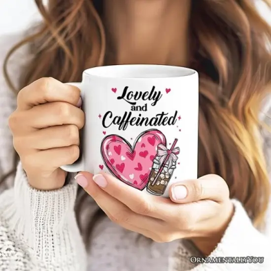 Lovely And Caffeinated Mug, Valentine Heart Coquette Bow Coffee Lover Gift (Non-Custom Only)| OrnamentallyYou image {2}