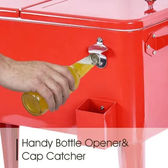 Costway Red Outdoor Patio 80 Quart Cooler Cart Ice Beer Beverage Chest Party Portable image {6}