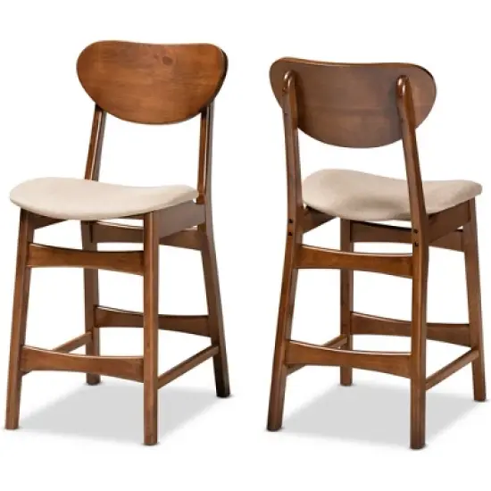 2pc Katya Fabric Upholstered and Wood Counter Height Barstool Set - Baxton Studio image {8}