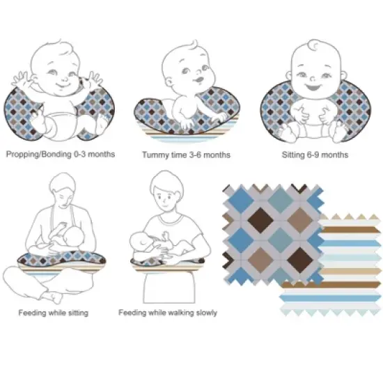Bacati - 3 pc Mod Diamond/Stripes Aqua Chocolate Hugster Feeding & Infant Support Nursing Pillow image {4}