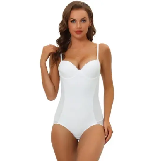 Allegra K Women's Adjustable Straps Tummy Control Shaping Mesh Leotard with Bra image {5}