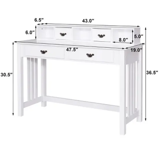 Costway Writing Desk Mission White Home Office Computer Desk 4 Drawer image {1}