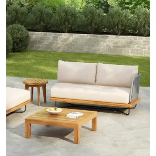 Christopher Knight Home Lucca Outdoor Acacia Wood Rope Woven Right Arm Sectional Sofa image {8}
