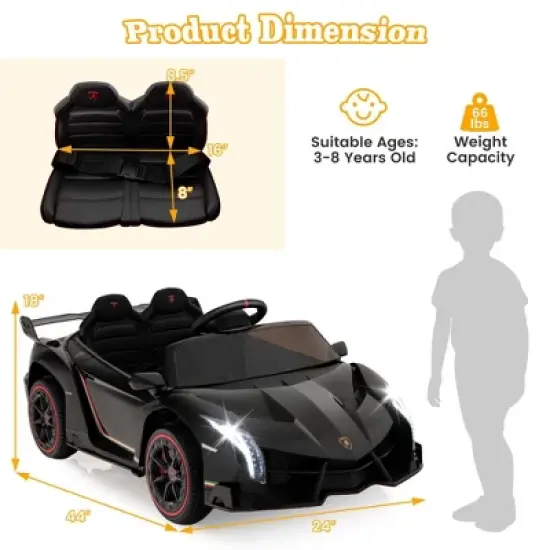 Costway Licensed Lamborghini 4WD Kids Ride-on Sports Car 12V Battery Powered 2.4G Remote Pink/White/Green/Black/Red image {2}