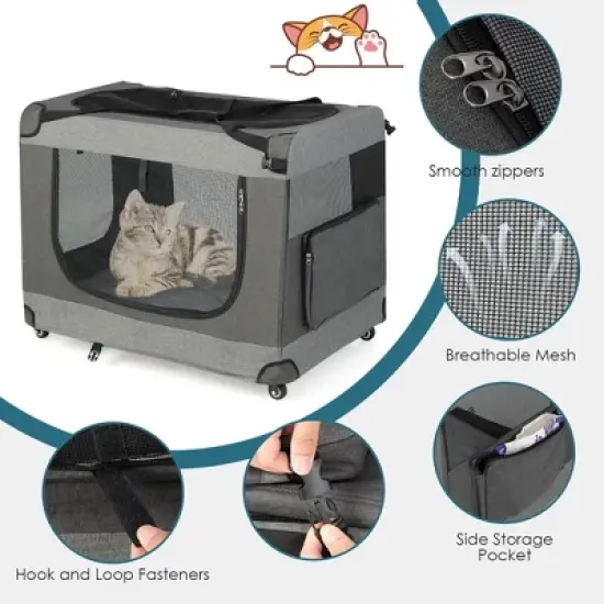Tangkula Extra Large Portable Folding Cat Soft Crate w/ 4 Lockable Wheels Cat Carrier image {6}
