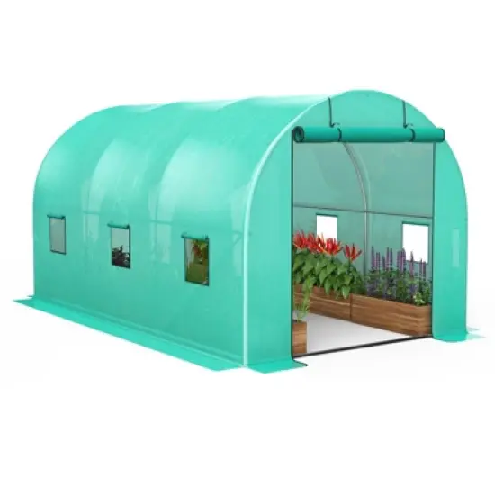 Walk-in Greenhouse, Galvanized Steel Frame with 6 Mesh Windows & Two Full Zipper Door image {9}