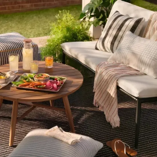 Cushioned Metal Outdoor Loveseat - Cream/Black - Hearth & Hand&trade; with Magnolia image {6}