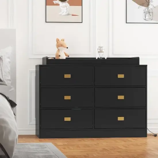6-Drawer Baby Changing Table Dresser, with Removable Top, Changing Pad & Built-in Power Outlets, Versatile Diaper Changing Station for Bedroom image {4}