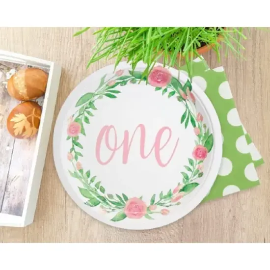 Blue Panda 80-Count Disposable Paper Plates, 1st Birthday Party Supplies, Floral Design, 9 Inches in Diameter image {2}