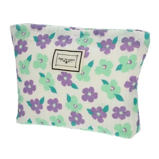 Unique Bargains Large Capacity Canvas Floral Makeup Bag Purple 10.63"x1.97"x8.46" 1 Pc image {6}