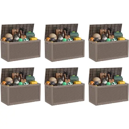 Sersper 100 Gallon Large Waterproof Resin Deck Box, Lockable, Light Gray - For Patio, Garden Tools & Pool Supplies (6 Pack) image {8}
