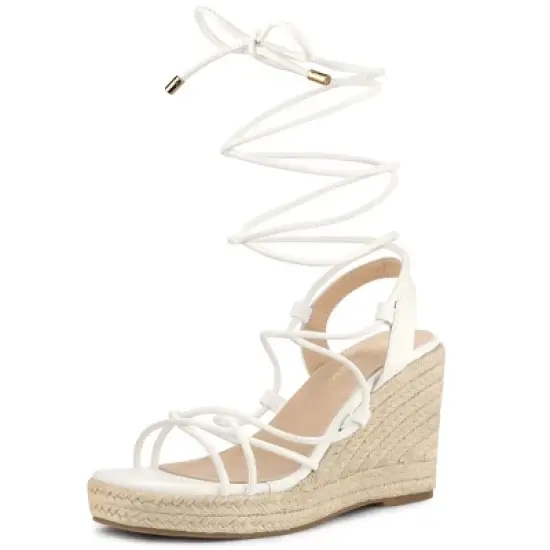 Allegra K Women's Lace Up Platform Heel Espadrilles Wedge Sandals image {7}