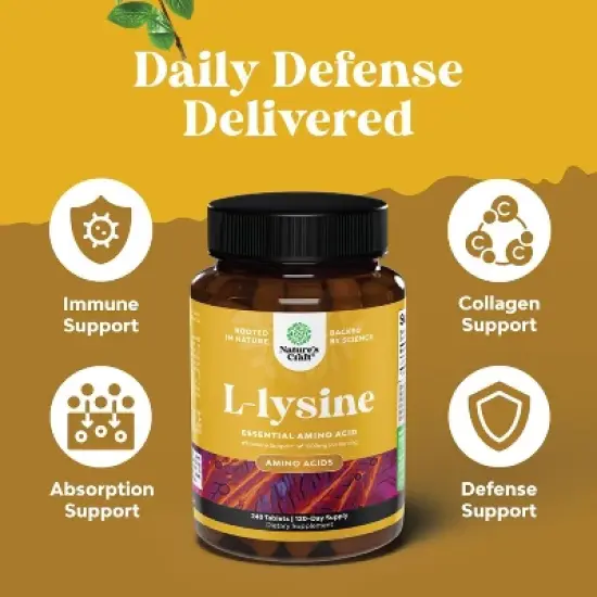 Lysine Tablets, High Strength L-Lysine Supplement for Eye Health Lip Care Collagen Synthesis and Immune Support, Nature's Craft, 240ct image {2}