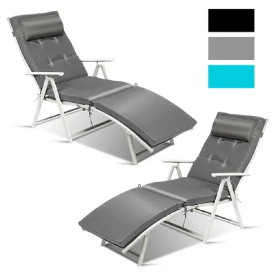 Costway 2PC Folding Chaise Lounge Chair w/Cushion Black\Gray\Turquoise image {11}