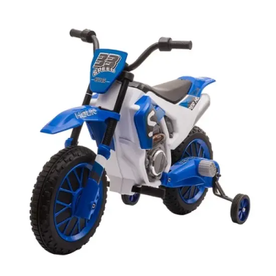Aosom 12V Kids Motorcycle Dirt Bike Electric Battery-Powered Ride-On Toy Off-road Street Bike with Charging Battery, Training Wheels Blue image {3}