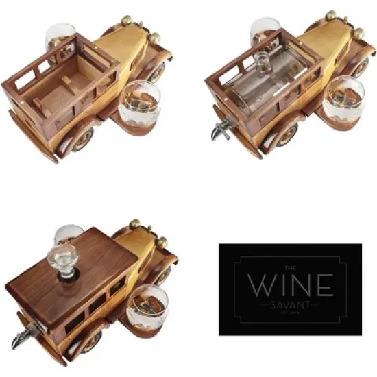 The Wine Savant Brown Antique Car Design Whiskey & Wine Decanter Set Includes 2 Vintage Style Drinking Glasses, A Unique Home Bar Addition - 750 ml image {4}