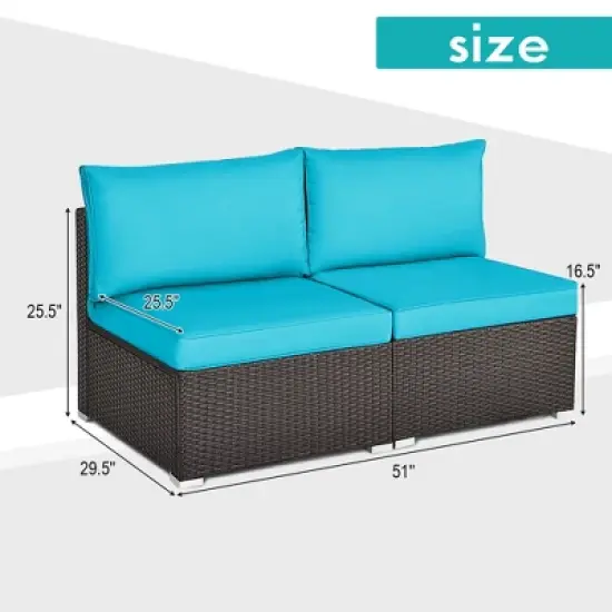Tangkula 2-Piece Outdoor Wicker Rattan Sectional Armless Sofa Chair with Cushions image {1}