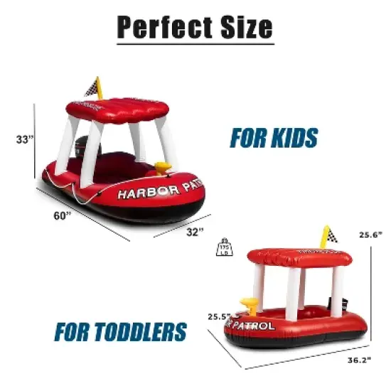 Zone Tech Inflatable Pool Floats &ndash; 2 Sizes Fire Rescue Inflatable Boat Pool Float Ride On with Water Toy Squirter , Pool Raft for Kids and Toddler image {1}