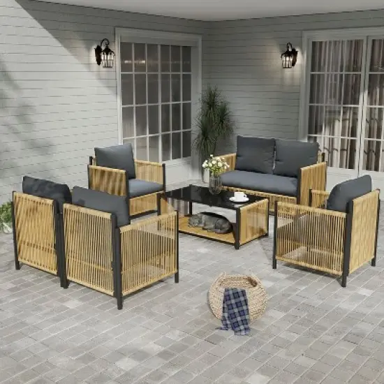 Suki Multi-piece PE Wicker Patio Conversation Set, Patio Seating Sets with Cushions, Outdoor Furniture- Maison Boucle image {13}