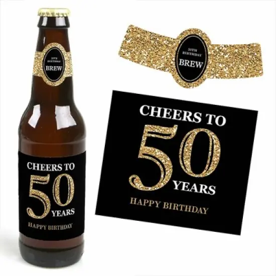 Big Dot of Happiness Adult 50th Birthday - Gold - Birthday Party Decorations for Women and Men - 6 Beer Bottle Label Stickers and 1 Carrier image {2}