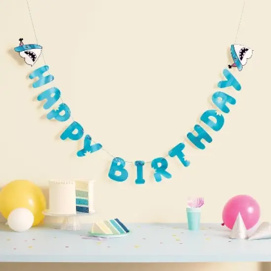 "Happy Birthday" Shark Banner Teal - Spritz&trade; image {1}