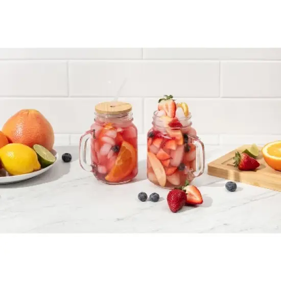 4PC Glass Jars with Bamboo Lids and Straw, 16oz Mason Jar Drinking Glasses &ndash; Reusable Tumbler Set for Cold Beverages image {5}