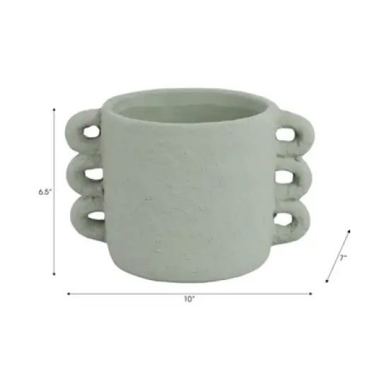 Pottery and Cement Planter with Unique Multi-Loop Handle Design, Stylish Contemporary Accent For Home D&eacute;cor image {8}